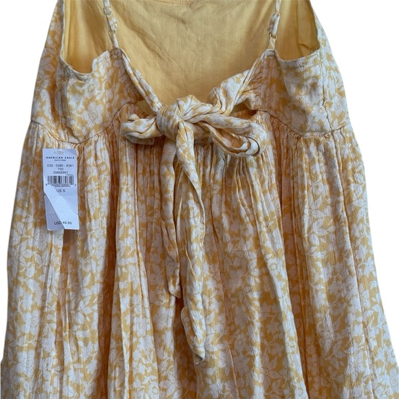 American Eagle Women's Babydoll Yellow Floral Print Mini Summer Dress - Picture 5 of 7